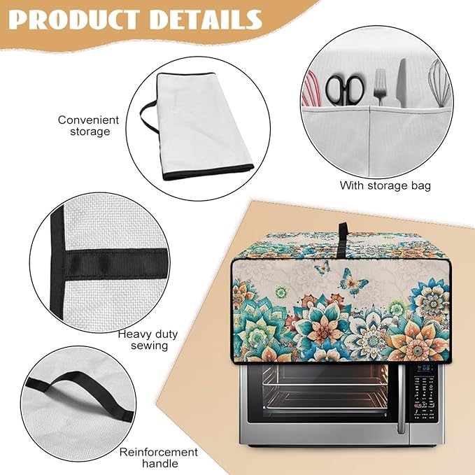 Doojoayie Small Appliance Cover 8 Slice Toaster Dust Protection Cover 22.5"x18.5"x 13" Bread Machine Protector Floral Print Gift for Mother, Wife, Women Cook