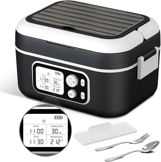 Cordless Electric Heated Lunch Box, 1.5L 6.3Cups 24000mAh Rechargeable Battery Self-Heating Lunch Box, Smart Timer, Even Heating, 100W Portable Food Warmer for Office, Picnic, Car, Outdoor