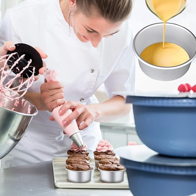 Xstronq 6 Pcs Popover Pan 3.4x2.0 in Aluminum Pudding Cups Reusable Nonstick Large Individual Muffin Mold for Pie, Egg Tart, Cake
