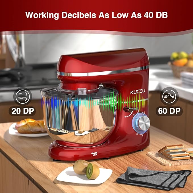 KUCCU Stand Mixer, 6.5 Qt 660W, 6-Speed Tilt-Head Food Dough Mixer, Kitchen Electric Mixer with Stainless Steel Bowl,Dough Hook,Whisk, Beater, Egg white separator (6.5-QT, Red)