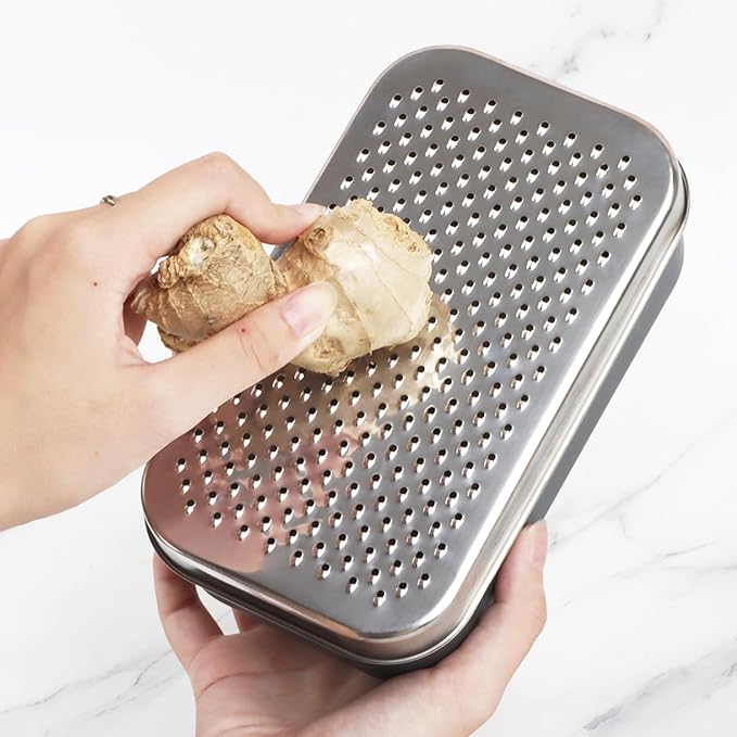 Cheese Grater Citrus Lemon Zester with Food Storage Container & Lid - Perfect For Hard Parmesan Or Soft Cheddar Cheeses, Ginger, Vegetables, Butter, Chocolate & Nutmeg, Gray