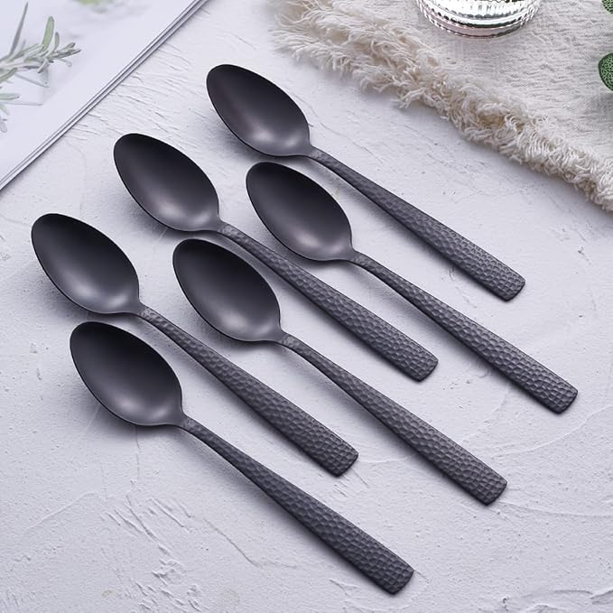 Matte Black Teaspoon Set of 6, FULLYWARE 7.0 inches Stainless Steel Black Metal Coffee Dessert Spoons, Satin Finish