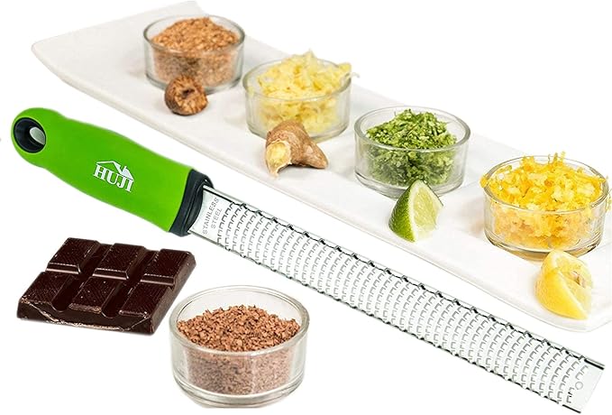 HUJI Citrus Zester and Grater: Lemon, Ginger, Garlic, Truffle, Cheese - Razor Sharp Stainless Steel Blades With Protective Cover - Dishwasher Safe