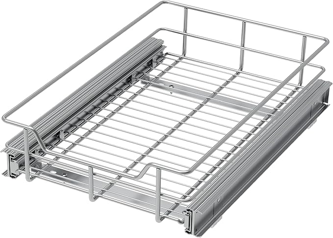 Pull Out Cabinet Organizer 14" W X 17" D, Slide Out Drawers For Kitchen Organizers and Storage, Pull Out Drawers For Cabinets Capacity Heavy Duty Caddy, Cabinet Shelves Chrome-Plated, Bathroom Pantry