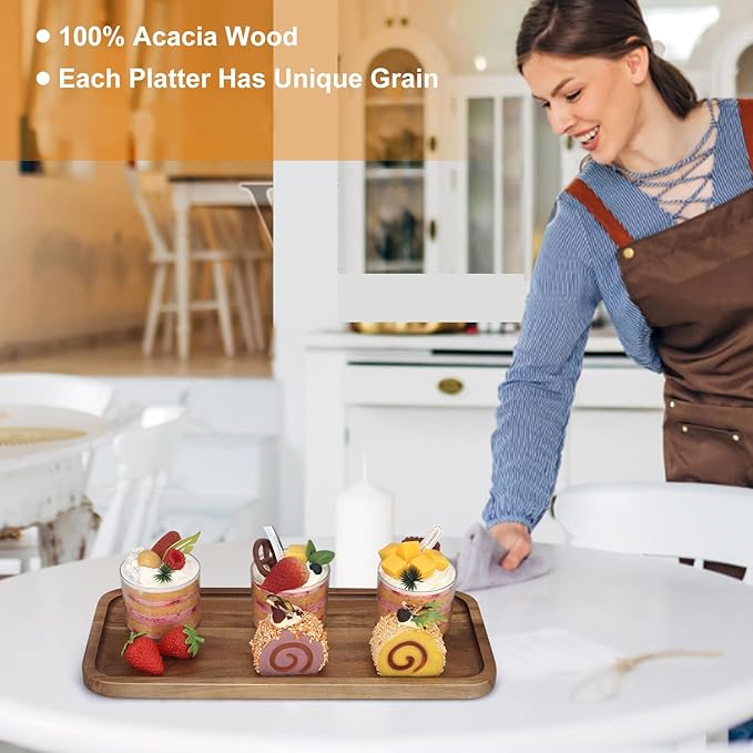 Small Wooden Serving Platters Acacia Charcuterie Boards Rectangle Wood Tray Home Decor Serving Cheese Board Appetizer Snack Plates Kitchen Dinner Platter for Food Dish Rectangular Cake Dessert Trays