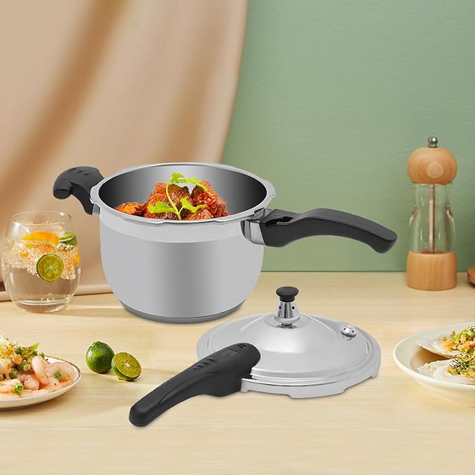 Bokknppo Stainless Steel Pressure Cooker Large Capacity 60Kpa Pressure Pot Explosion-proof Compound Bottom Pressure Canner with Pressure Limiting Valve for Gas Stove Induction Cooker (3L/0.79gal)