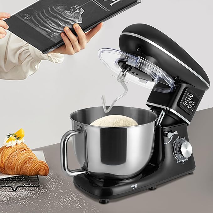 HAPPCUCOE 1350W Stand Mixer,6.5Qt Electric Kitchen Mixer,Dough Machine with LCD Display,Electric Food Mixer for Kitchens,Restaurants,Bakeries (Black)