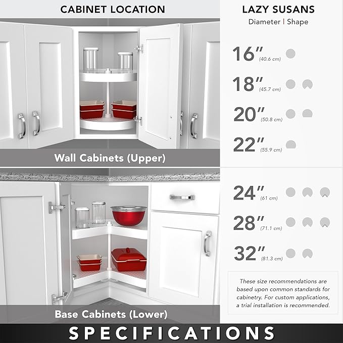 Rev-A-Shelf Single Kidney Shape 28" Lazy Susan Organizer for Upper Corner Wall Kitchen Cabinets, Turntable Storage w/ Swivel Bearing, Wood, 4WLS401-28-BS52