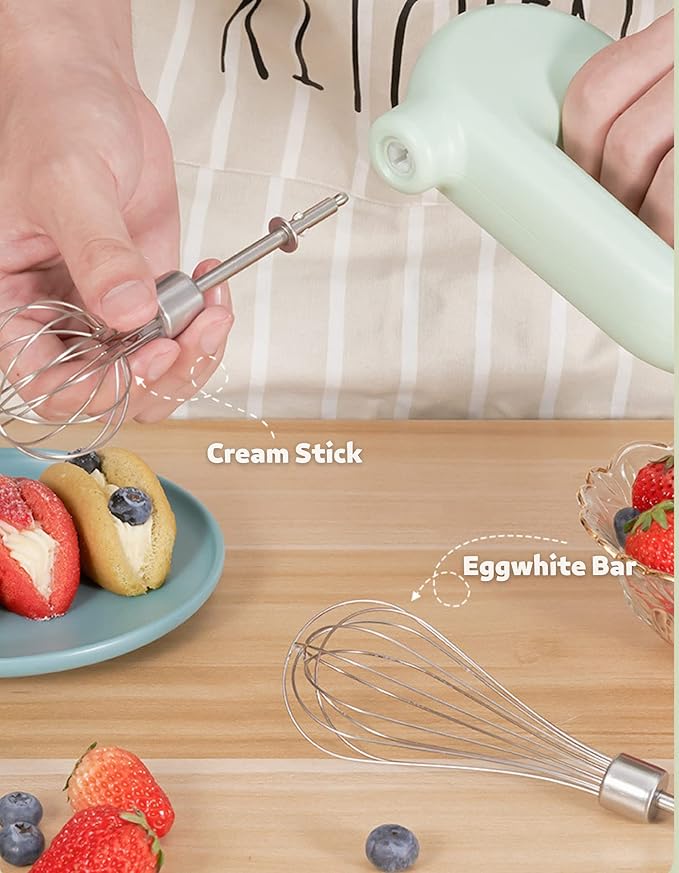 Wynboop MINI Household Cordless Electric Hand Mixer,USB Rechargable Handheld Egg Beater with 2 Detachable Stir Whisks 4 Speed Modes,Baking At Home For Kitchen,Lightweight Portable(Pink)