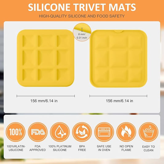 Silicone Trivets for Hot Pots and Pans, Pot Holders Hot Pads 6 Pack Silicone Mats for Kitchen Counter, Soft Durable Drying Mat, Jar Opener and Coasters (Yellow)