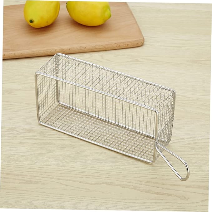 Chip Frying Basket French Fry Basket Metal Food Strainer Stainless Steel Rectangular Fry Basket Net Strainer Basket Spider Strainer Skimmer Ladle Mesh Frying Basket Blush With Ears