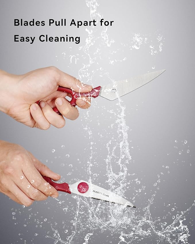 Kitchen Scissors for Food, HUNTER.DUAL Heavy Duty Come Apart Poultry Shears for Cooking, All Purpose for Cutting Chicken, Meat, Fish & Vegetables (Red, 8.35 Inch)