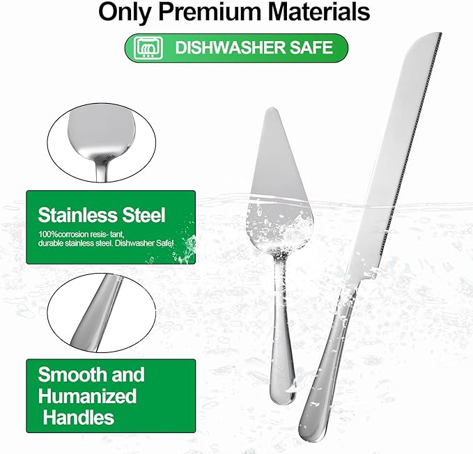 KSENDALO Wedding Cake Knife and Server Set - Stainless Steel Elegant Cake Cutting Set for Weddings, Birthdays, Celebrations - Mirror Finish, Heavy Duty
