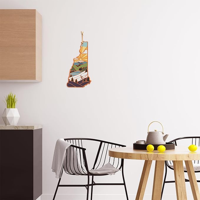Totally Bamboo New Hampshire State Shaped Cutting Board and Charcuterie Serving Platter with Artwork by Summer Stokes, Includes Hang Tie for Wall Display