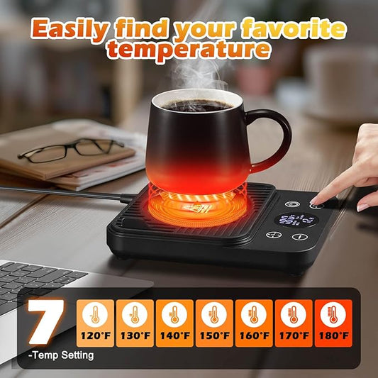 Cup Warmer for Coffee - Fastest Heating & Highest Temperature, Coffee Mug Warmer for Desk Auto Shut Off, 1-12h Timer for Scheduled Start, Electric Beverage Warmer for Coffee (Black, NO Cup)