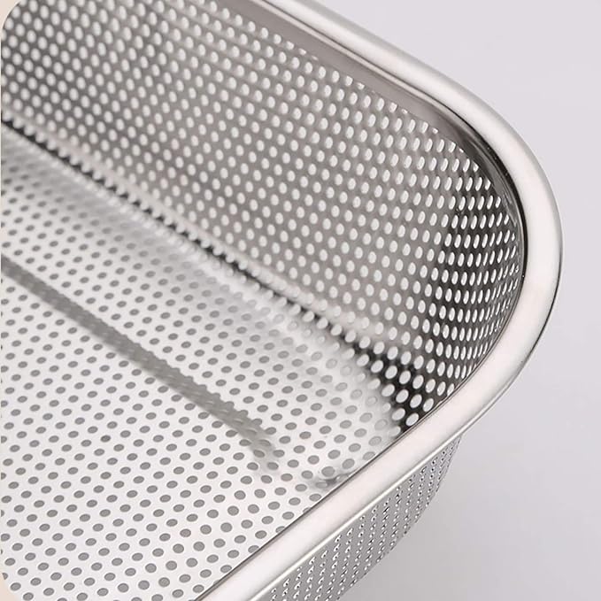 Cedilis 2 Pack Large Stainless Steel Colander Strainer, 6 Quart Mesh Vegetable Washing Basket, Rectangle Drainer Sink Basket for Vegetable Fruit Food (15" x 11" x 2.6")