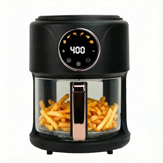 GYMODE 4.7QT Glass Air Fryer, 360° Viewable Glass Air Fryer Non Toxic, 6-IN-1 Preset Cook Modes, Digital Display, Adjustable Temp 100F - 400F, Nonstick, Dishwasher Safe, Black