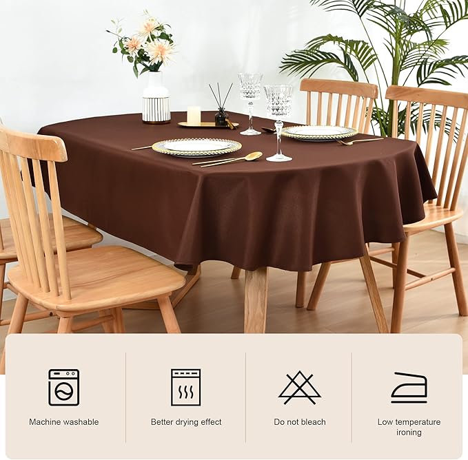Wolkemer Small Oval Tablecloth 52 x 70 Inch Washable Fabric Table Cloth Solid Chocolate Table Cover for Dining Wedding Party Banquet Tabletop Decoration
