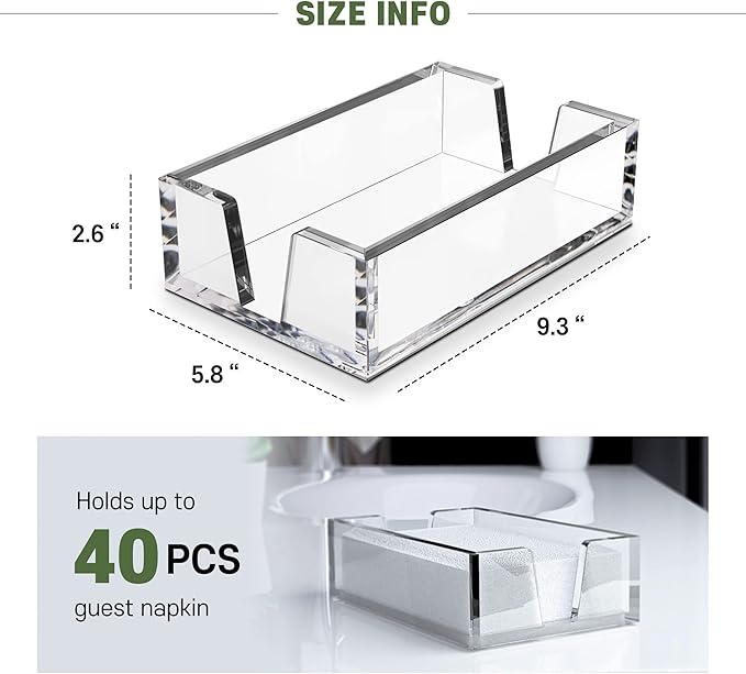 Acrylic Guest Towel Holder Tray for Bathroom – Napkin Holder for Disposable Paper Towels, Hand Towel Organizer for Vanity or Bathroom, Clear Bathroom Accessory, 5.8 x 9.3 x 2.6 Inch Size