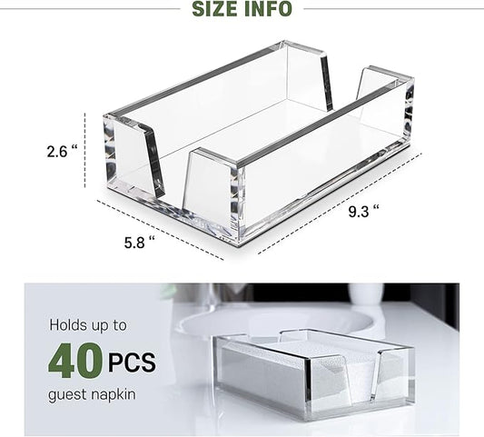 Acrylic Guest Towel Holder Tray for Bathroom – Napkin Holder for Disposable Paper Towels, Hand Towel Organizer for Vanity or Bathroom, Clear Bathroom Accessory, 5.8 x 9.3 x 2.6 Inch Size