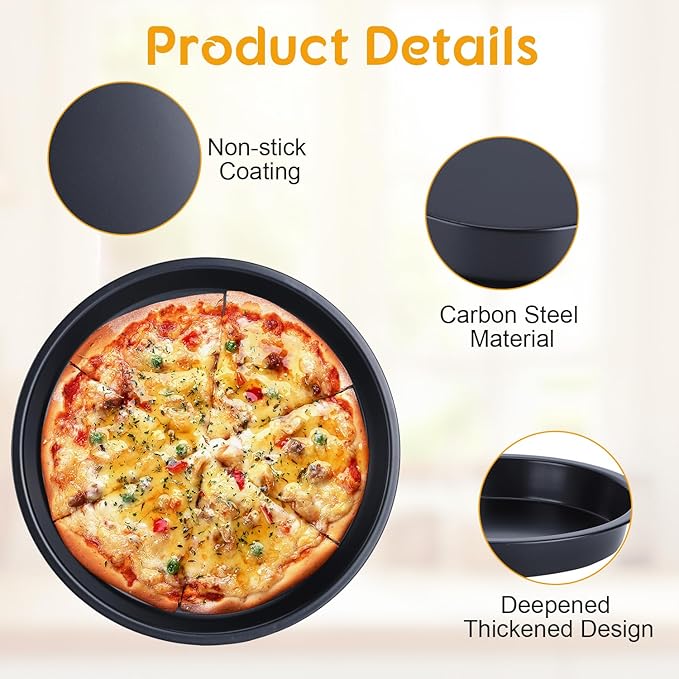 1Pcs 9 Inch Pizza Pan, Carbon Steel Non-Stick Deep Dish Baking Pan for Pizza, Pies, Cakes - Thickened Round Bakeware Sheet for Oven, Kitchen & Restaurant Use(9inch)