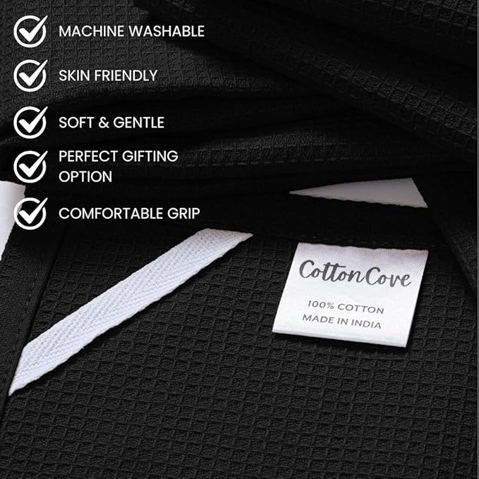 Waffle Kitchen Towels Large 16x26 inch 100% Cotton Set of 4 - Soft Absorbent Washable Tea Towel for Kitchen - Dish Cloths Quick Drying - 320 GSM Quality Dish Towels Black