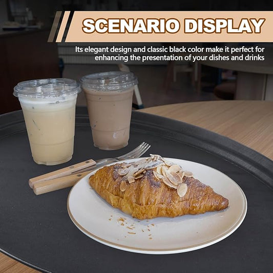 4 Pcs Restaurant Serving Trays PP Plastic Non Slip Rubber Lined Large Oval Tray for Kitchen Dining Room Cafeterias Fast Food Service (24 x 29 Inch,Black)
