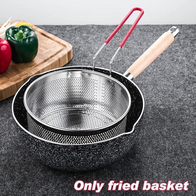 Stainless Steel Deep Frying Basket with Long Handle, Fried Food Filter Basket, Pasta Strainer Colander for Home Restaurant (SIZE:7.09 inch)