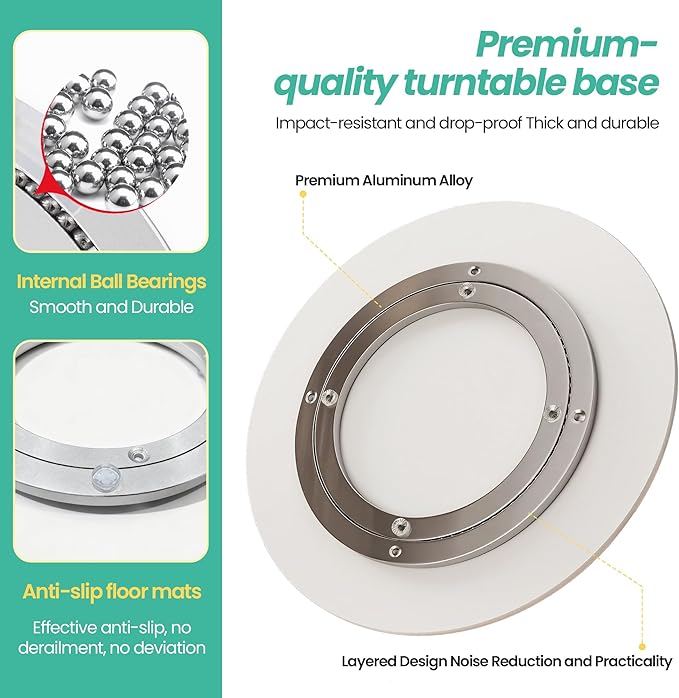 ZL ZELing 35.4 Inch Lazy Susan Turntable, 360 Degree Sinteredstone Rotating Tray, Silent Anti-Slip Design for Kitchen, Pantry, Dining Table, White