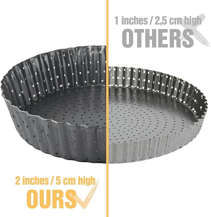 Space Home - Deep Dish Quiche Lorraine Pie Pan - 7.87 inch Tart Pans with Removable Bottoms - Apple Pie Pan - 7.87 inch Tarte Tatin Pan - Deep Dish Pie Crust - Quiche Baking Dish