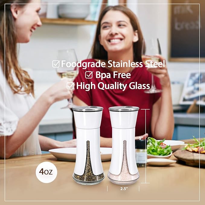 White Salt and Pepper Shakers by Aelga, Salt Shaker with Adjustable Pour Holes, White Kitchen Accessories, Decor for Kitchen,Restaurants,Camp,BBQ