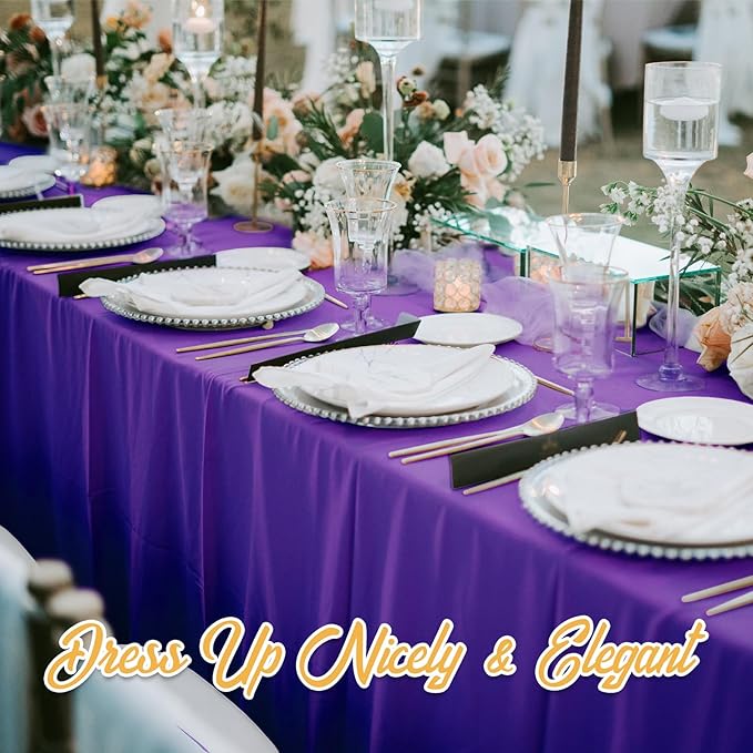 BRILLMAX 6 Pack Purple Tablecloths 60 x 126 Inch for 8ft Rectangle Tables - 150 GSM Polyester Fabric, 15" Standard Drop, Water, Stain & Wrinkle Resistant Cloth Cover for Wedding Dining Buffet
