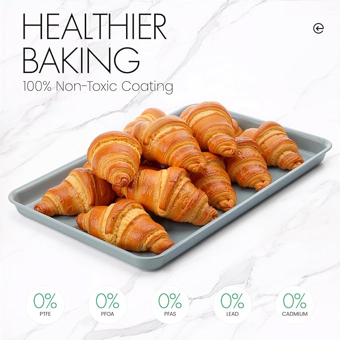 Ceramic Baking Sheet, Cookie Sheets for Baking 15x10", Naturally Non-Toxic Ceramic Coating, 2.2mm Thick Oven Trays for Cooking, PTFE & PFOA Free