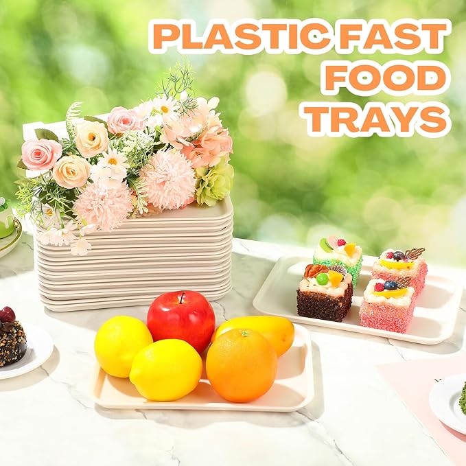 Sintuff 20 Pcs Plastic Art Trays Colorful Fast Food Lunch Trays Bulk Activity Crafts Sensory Serving Organizer for Home, School, Kids, DIY Projects, Painting, Beads(White,10 x 7 Inch)