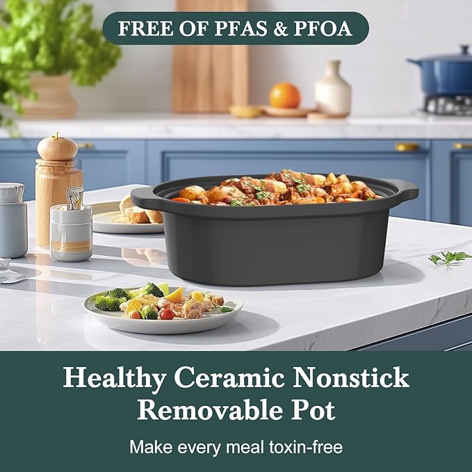 MAGNIFIQUE 6 Quart Programmable Slow Cooker Removable Healthy Nonstick Pot - Small Kitchen Appliance for Family Dinners - Serves 6+ People - Heat Settings: Keep Warm Pink
