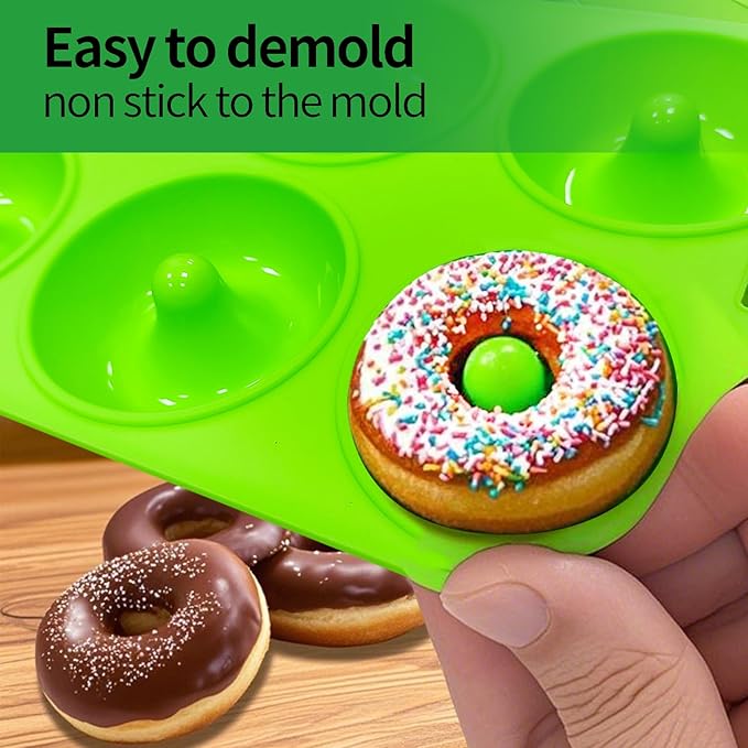 Cupidove 2PCS Silicone Donut Mold, 6 Holes BPA Free Donut Pan Baking Mold, Donut Pan for Baking Heat Resistant Doughnut Baking Pan Non-Stick Food Grade Silicone Doughnut Pan Set (Green)