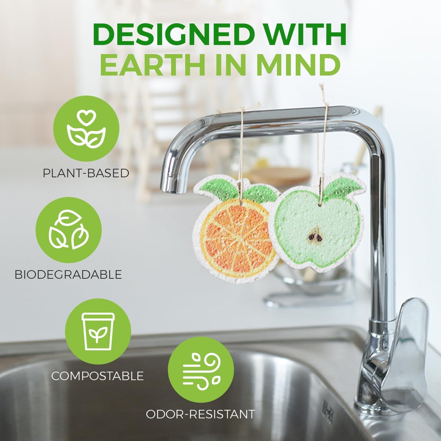 Compressed Cellulose Sponges - 12 Pack Fruit Shaped Natural Pop Up Dish Sponge for Kitchen - Compostable, Plant-Based, Non Scratch Cleaning Sponges Bulk for Dishes & Household Cleaning