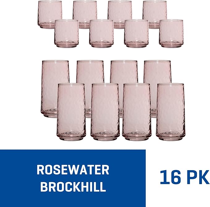 Anchor Hocking Rosewater Brockhill Drinking Glasses (16-Pieces, 12-ounce and 18-ounce, dishwasher safe)