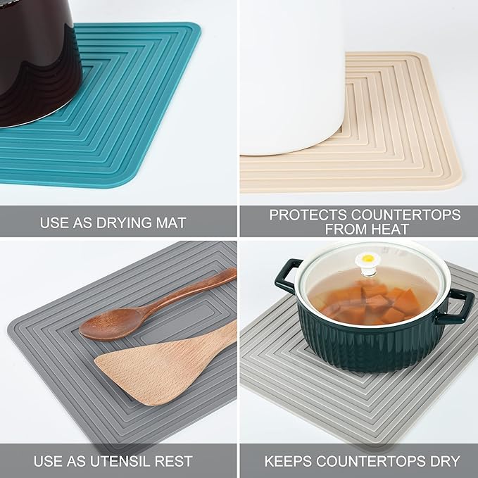 Silicone Trivets for Hot Pots and Pans-Trivets for Hot Dishes-Heat Resistant Mat for Countertops, Kitchen Small Dish Drying Mat, Silicone Pot Holders-Hot Pads for Kitchen Set 2 Beige