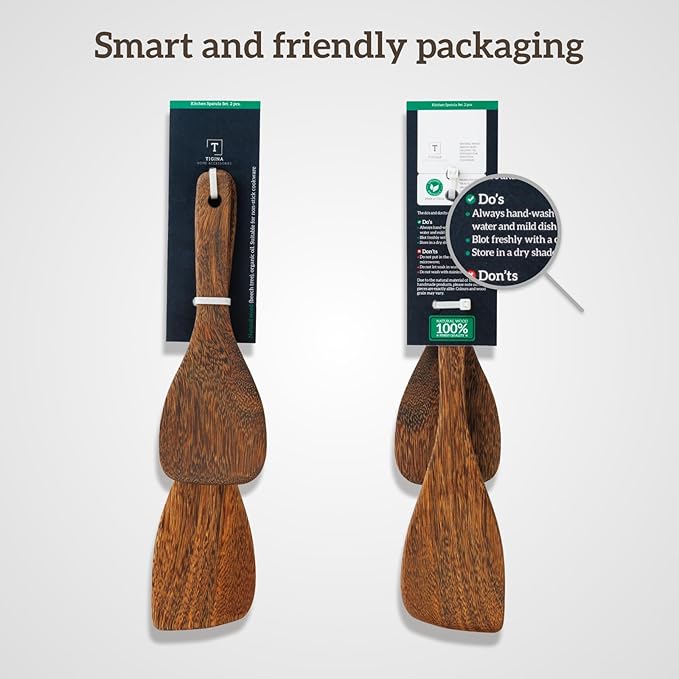Wooden Cooking Spatula Set (2-Pack), Natural Wenge Wood Spatulas for Non-Stick Pans, Heat-Resistant Kitchen Turners for Frying, Wok & Flipping, Ideal Cookware Utensils for Cooking Eggs, Fish, Pancakes