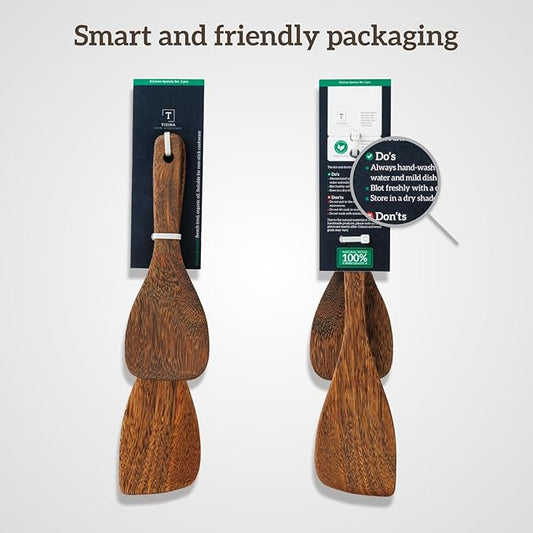 Wooden Cooking Spatula Set (2-Pack), Natural Wenge Wood Spatulas for Non-Stick Pans, Heat-Resistant Kitchen Turners for Frying, Wok & Flipping, Ideal Cookware Utensils for Cooking Eggs, Fish, Pancakes