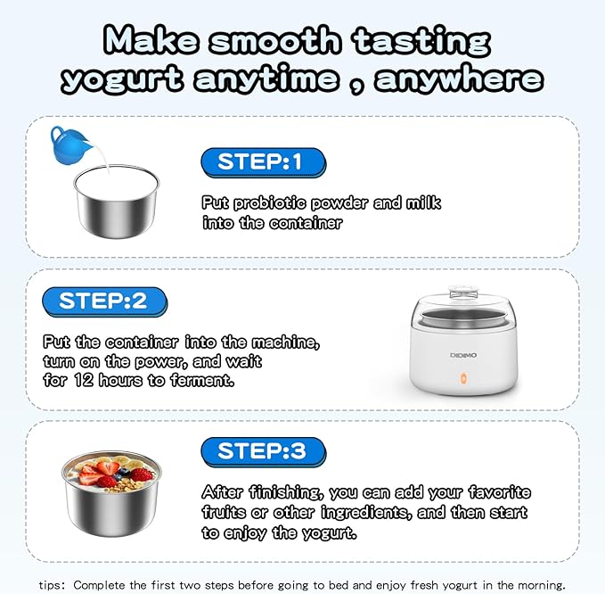 1.37QT Yogurt Maker Machine with Stainless Steel Bowl, Automatic Electric Greek Yogurt Maker, Probiotic Maker for Natto & Rice Wine