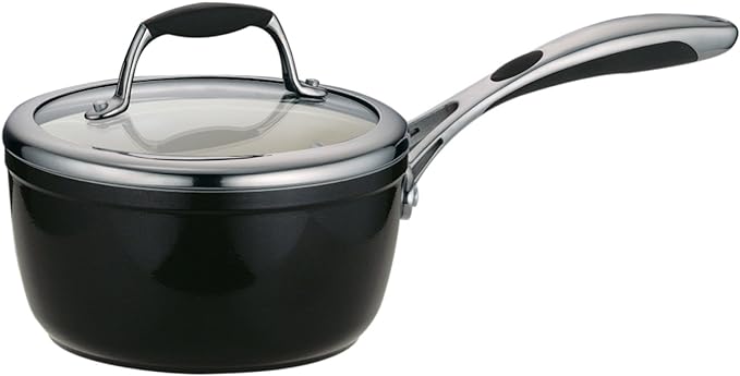 Tramontina Ceramica Deluxe 1.5-Quart Sauce Pan with Glass Lid, Ceramic Non Stick Small Saucepan, Oven-Safe, Metallic Black