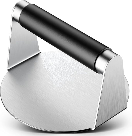 Pisol Smash Burger Press, Hamburger Smasher Tool for Griddle, Stainless Steel Ham Patty Press with Anti-Scald Handle, 5.5" Non Stick Grill Press for Smashburger, Bacon, Ground Beef, Meat, Sausage