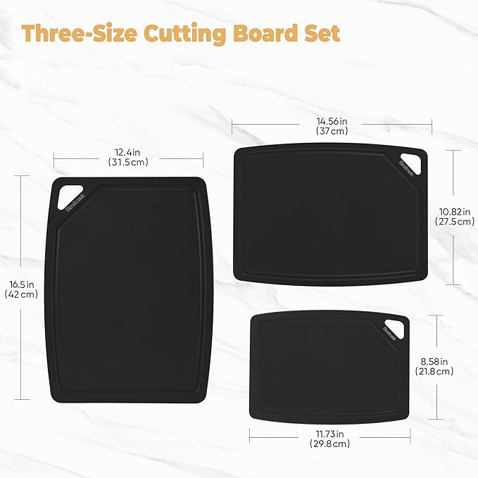 BESTCOOK Wood Fiber Cutting Board Set of 3, Composite Chopping Boards with Juice Groove, Dishwasher Safe, Non-Toxic, BPA-Free, Non-Porous, Non-Slip Feet, Durable for Cutting Meat, Vegetables, Fruit