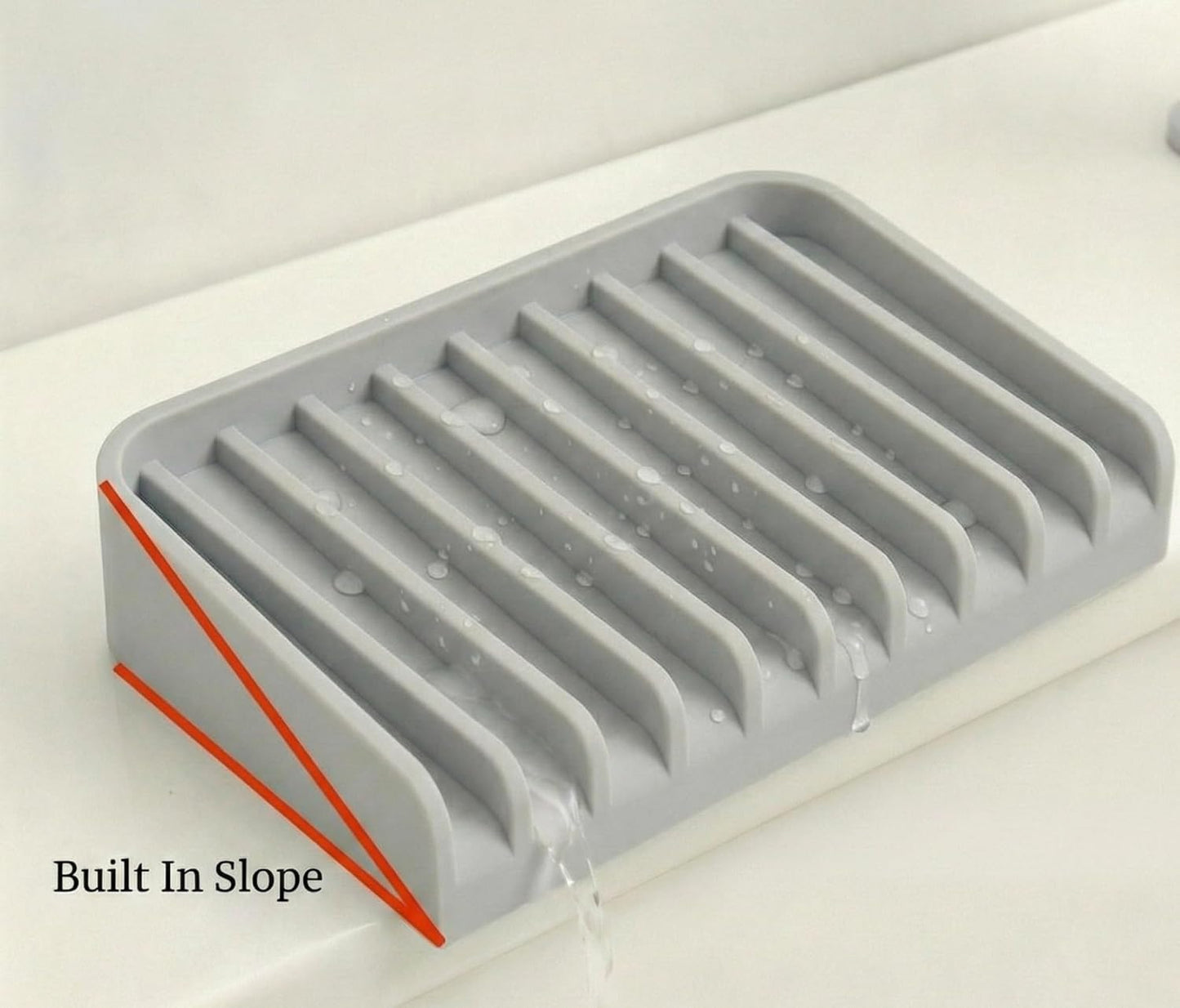 Effilogic Silicone Sponge Holder – Self-Draining Sink Organizer- Faucet Mat for Kitchen - Countertop Protector - Large Grey