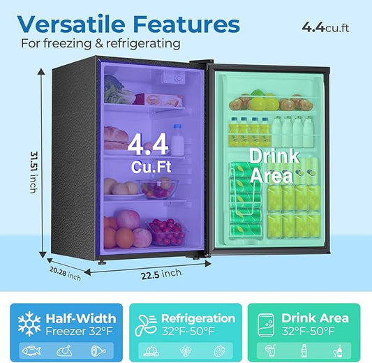 Compact Refrigerator 4.4 Cu.ft Mini Fridge, Single Door Refrigerator with Adjustable Temperature Settings, Low noise, for Bedroom, Office, Dorm Black