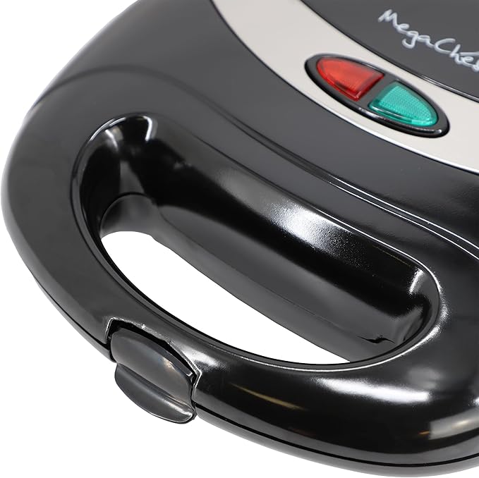 MegaChef Electric Compact Aluminum Nonstick Panin Press Grill Sandwich Maker, Countertop Appliance, Sandwich Grill, Upright Storage, Overheat Safety Protect (Triangle Plate)