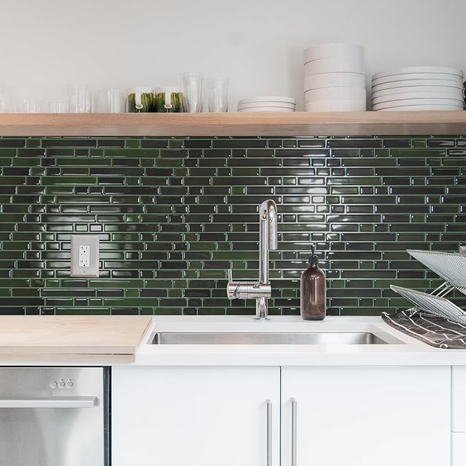 Art3d 10-Sheet Heavy-Duty Peel and Stick Backsplash, Waterproof Wall Tiles Stick on Kitchen Backsplash Living Space, Dark Green