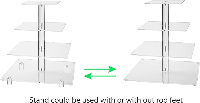 Jusalpha® Large 4 Tier Acrylic Glass Square Cake Stand-cupcake Stand- Dessert Stand-Tea Party Serving Platter-Candy Bar Party Décor, With Rod Feet 4SF-12(4.7'' between 1 tiers)…